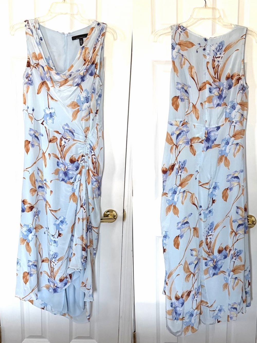 WHITEHOUSE BLACKMARKET•petite cowl neck floral ruched midi dress 8P EUC - Picture 6 of 8
